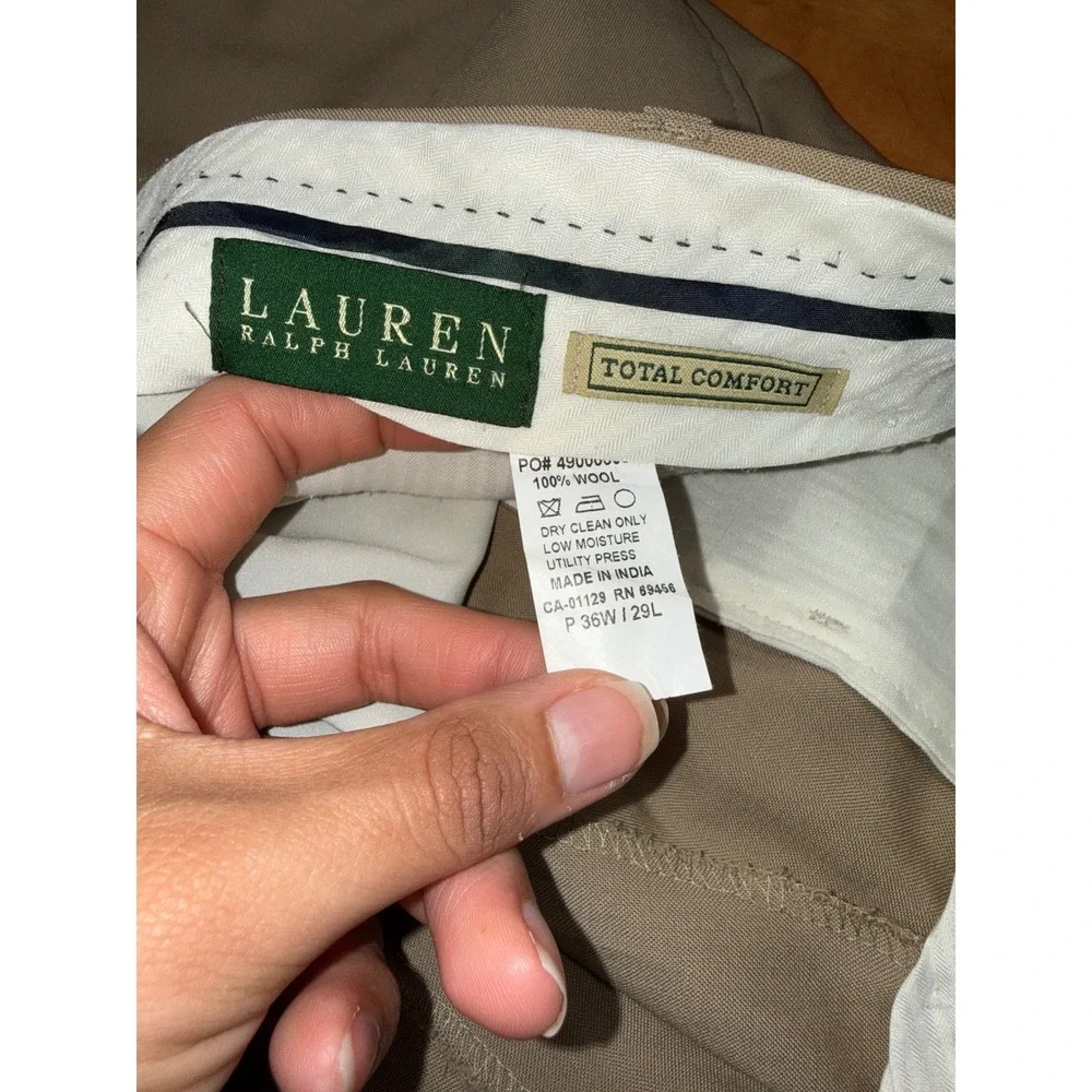 Lauren Ralph Lauren Mens 36x29 Tan Wool Total Comfort Flat Front Dress Pants